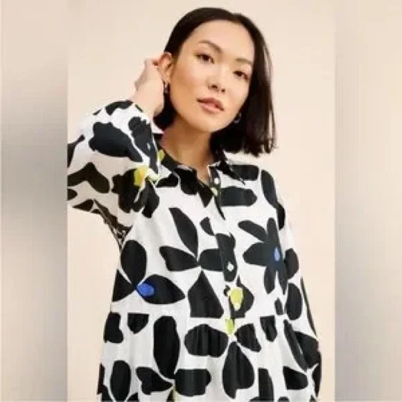 NWT Anthropologie Black and White “The Bettina” Floral Dress - Picture 2 of 11